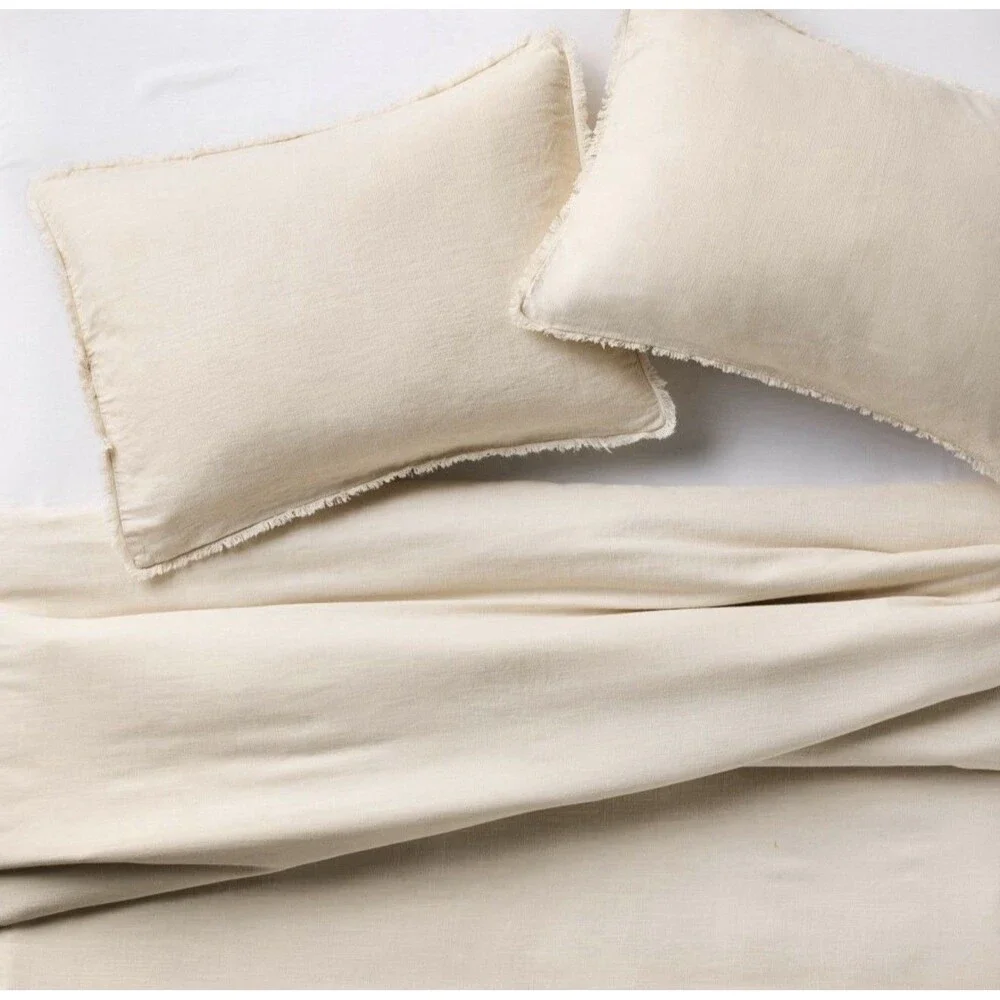 King/California King Heavyweight Linen Blend Comforter & Sham Set Natural NEW
